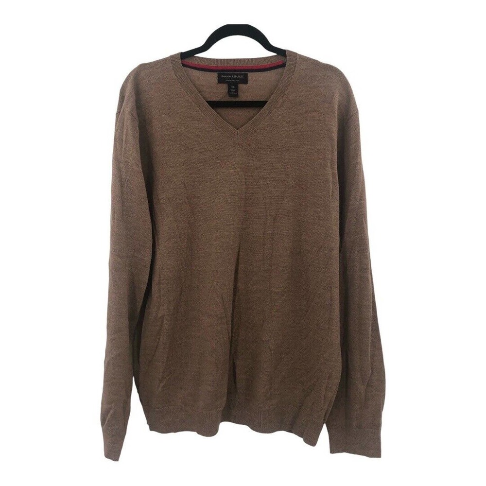 Banana Republic Merino Wool Brown Men’s Long Sleeve V-Neck Soft Lighy Sweater XL